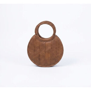 Antik Kraft Round Brown Vegan Leather Handbag Circle Bag Patchwork Boho